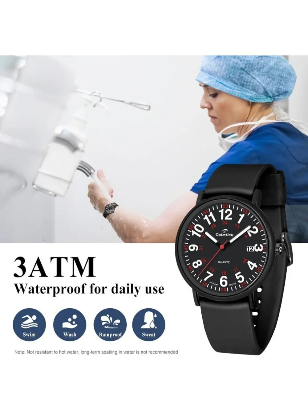 Women's Black Metal Case Silicone Strap Luminous Date Display Wrist Watches